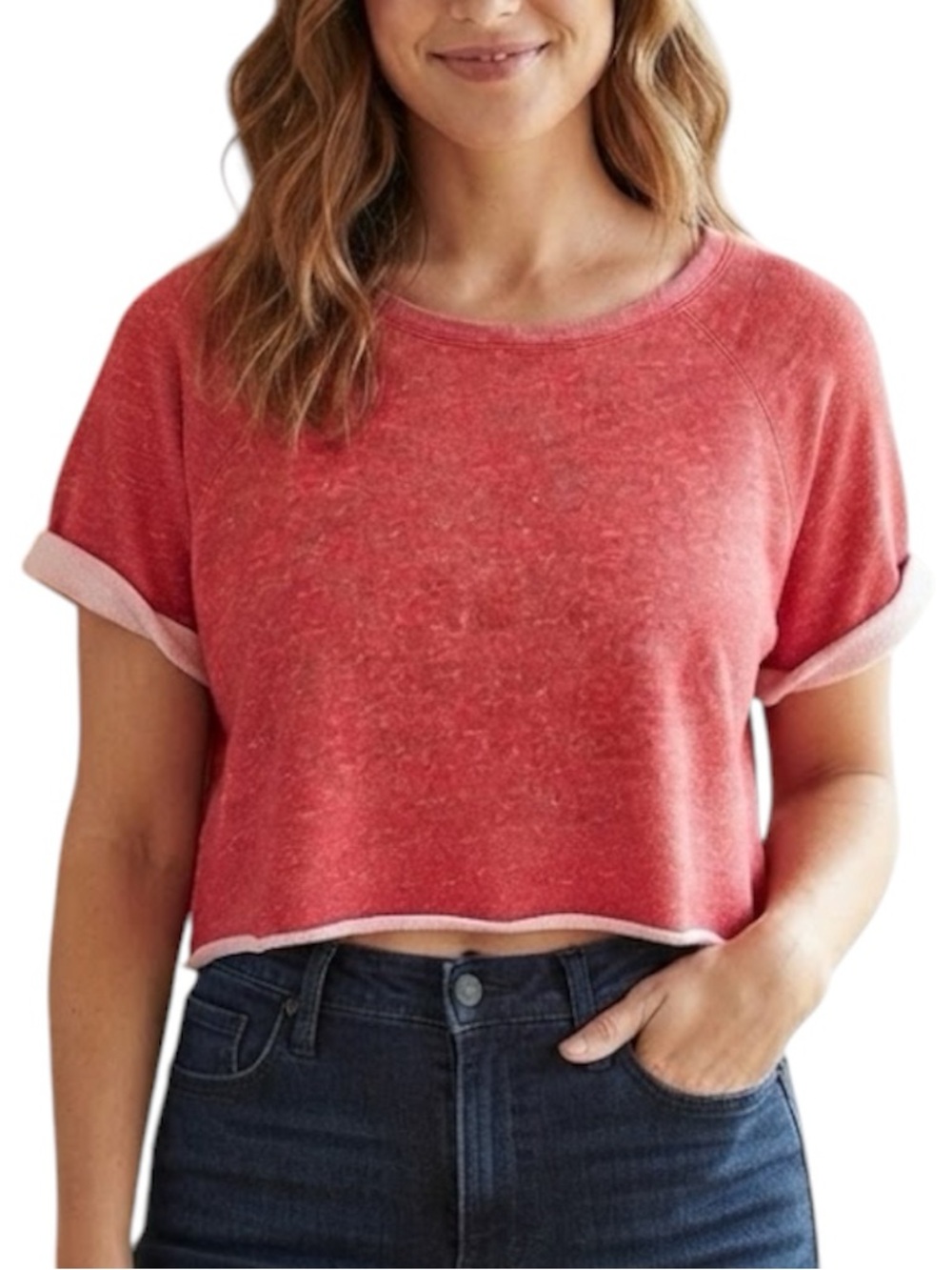 H&M DIVIDED Red Heathered Cotton Sweat Crop Top Size Medium Minimalist